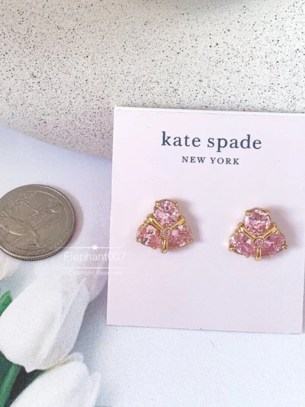 Kate Spade Pink Crystal Fan Stud Earrings Gold Tone Blush Cubic Zirconia